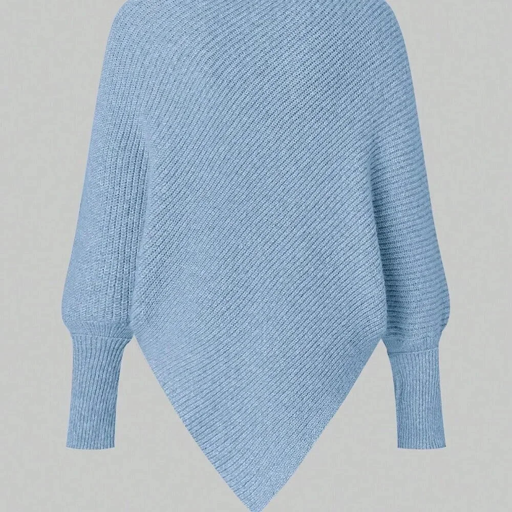 Blue Casual Women's High Neck Batwing Sleeve Sweater - Picture 3 of 8